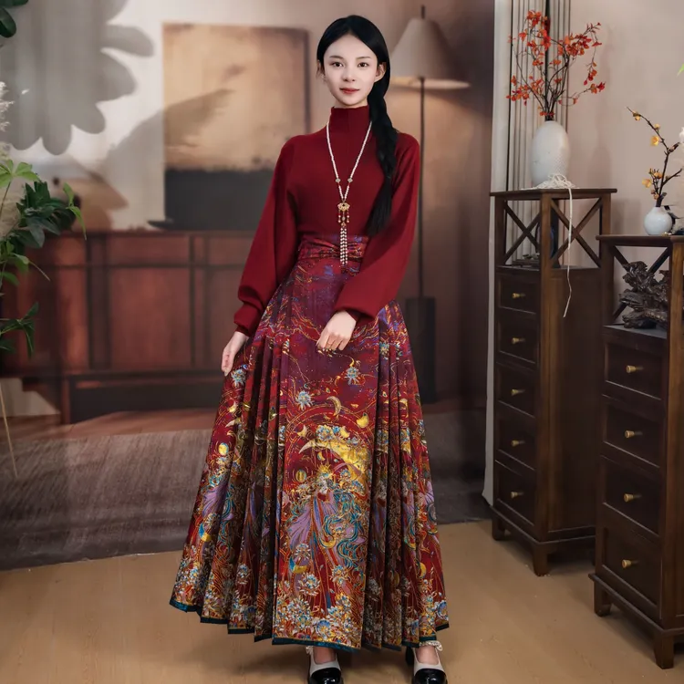 醉梦瑶百褶点翠织金织银加妆花马面汉元素中国风款古风新中式