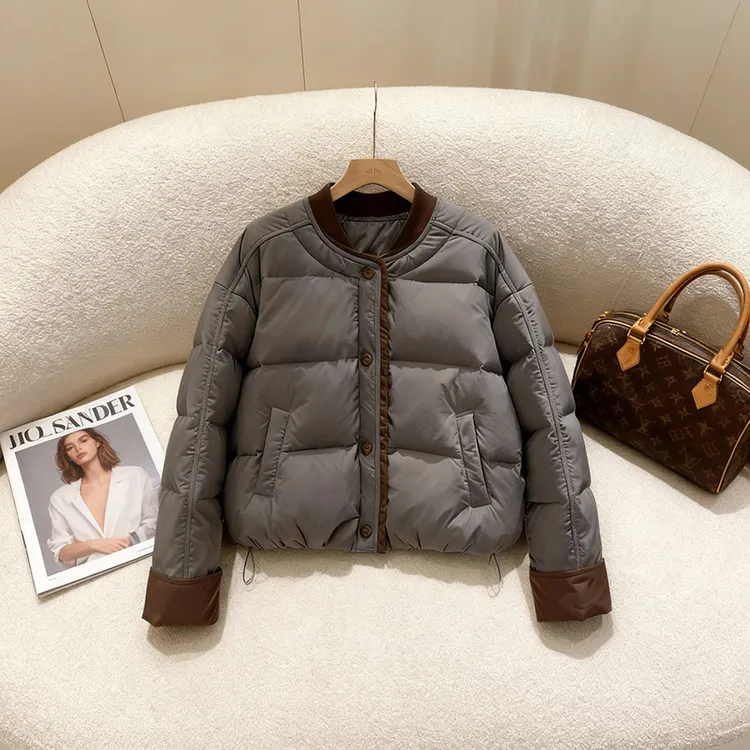 时尚小个子短款灰色棉服外套女装冬季新款高级感简约百搭加厚棉衣