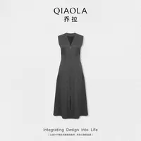 QIAOLA/乔拉【回忆铁盒】秋季梭织气质高级感时尚无袖连衣裙预售