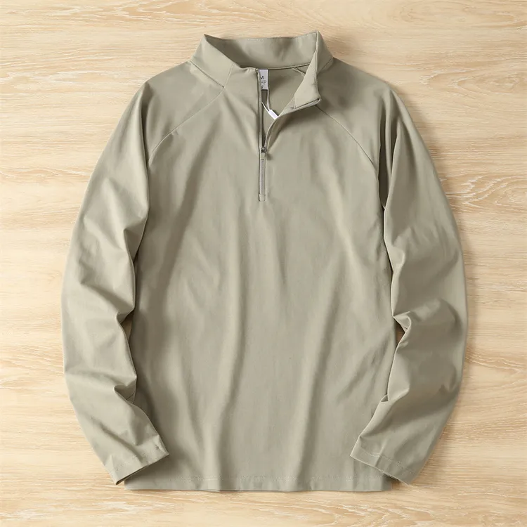 夏季薄款长袖t恤男速干骑行服UPF50防晒冰丝立领拉链凉感运动上衣