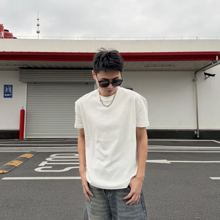 【壹川】男士休闲百搭T恤小袖口圆领短袖显高内搭经典型男纯色上衣