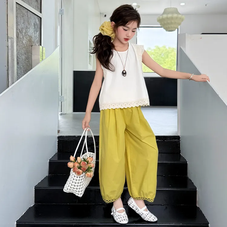 女童套装夏季2025新款韩系女孩娃娃衫时髦夏装中大童飞袖两件套潮