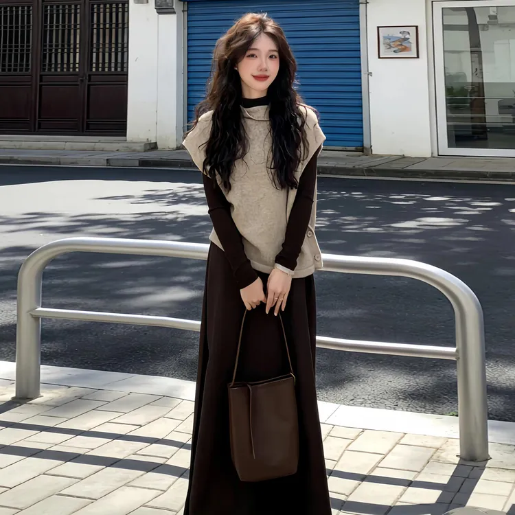 巨好看冬装独特漂亮穿搭一整套2026秋冬新款老钱风贵气套装长裙子