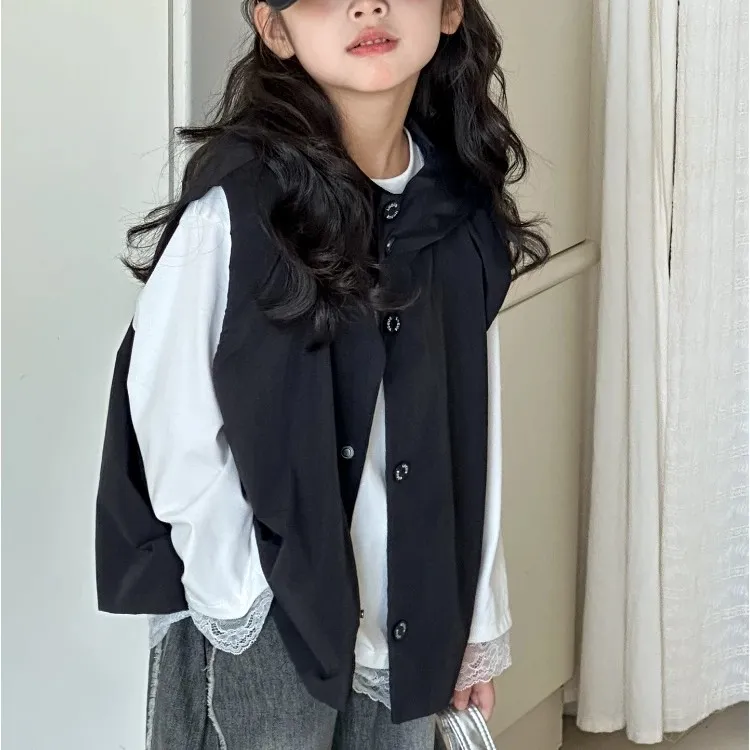 女童马甲2025秋季新款韩版休闲百搭潮童儿童春秋宝宝外穿马夹连帽