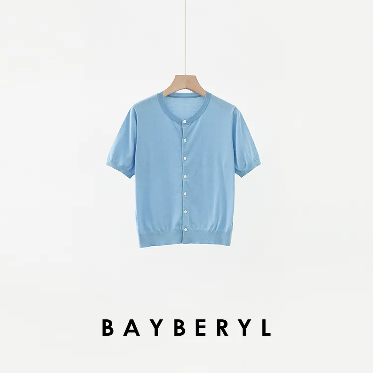 BAYBERYL老贝夏日青*棉透气圆领短袖针织开衫ZZS5C2601-4/19