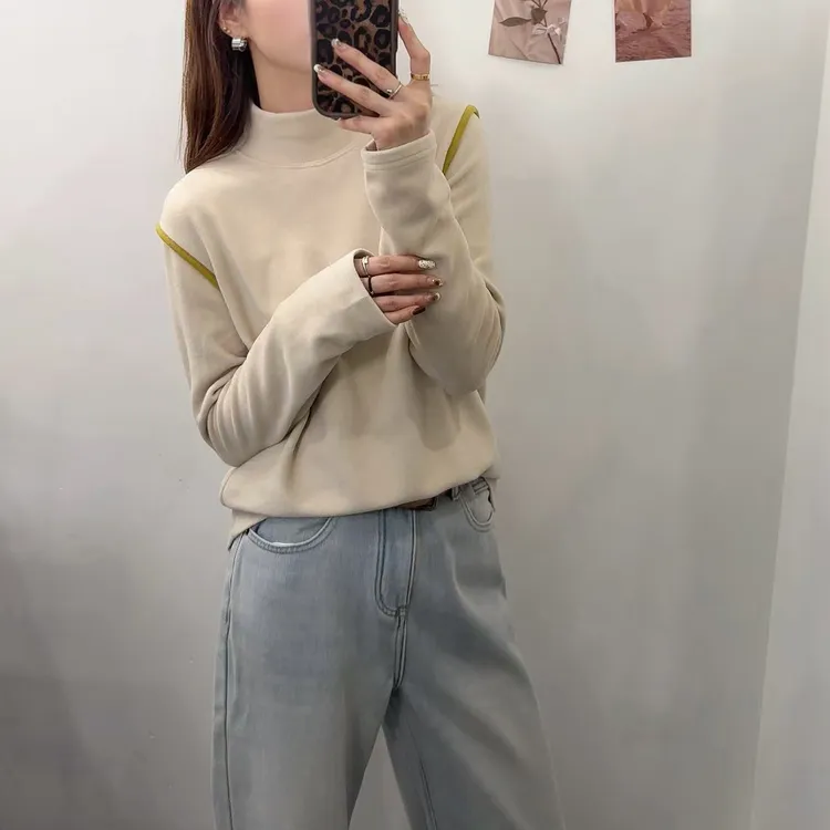 秋冬保暖半高领长袖t恤女内搭可外穿上衣遮肚百搭显瘦打底衫潮