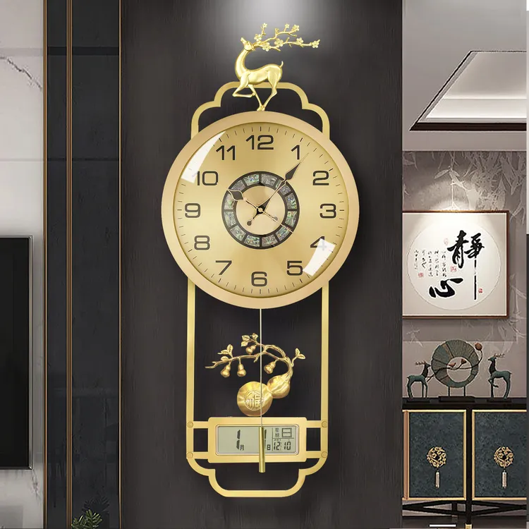 新中式黄铜挂钟轻奢静音客厅装饰大气简约时尚挂表别墅高档大时钟