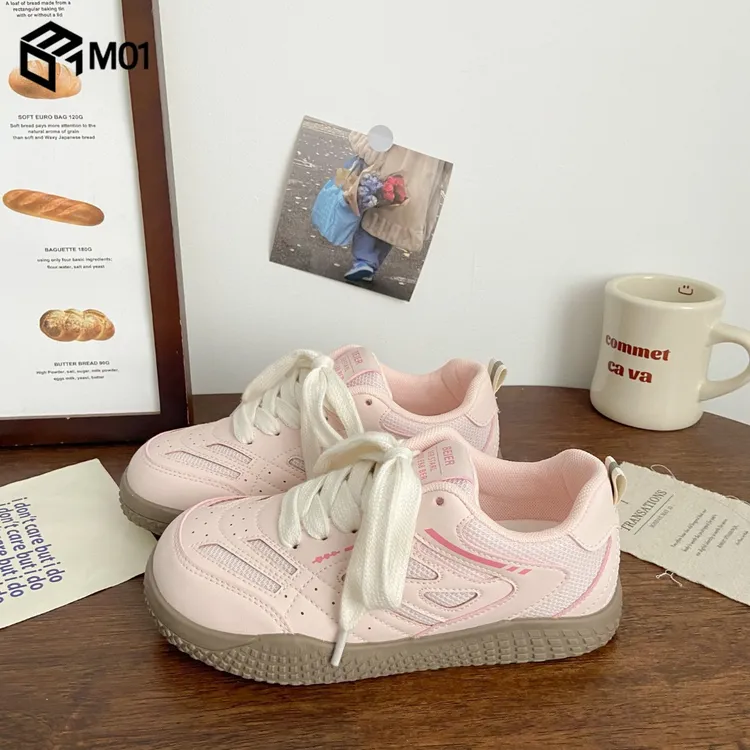 M01粉色德训双网板鞋女丑萌夏季新款小众韩版透气运动阿甘小白鞋