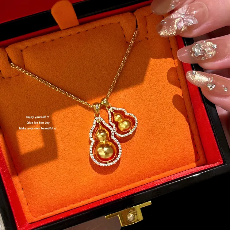 合金项链 葫芦项链古法金色镶钻吊坠锁骨链轻奢高级感百搭精致