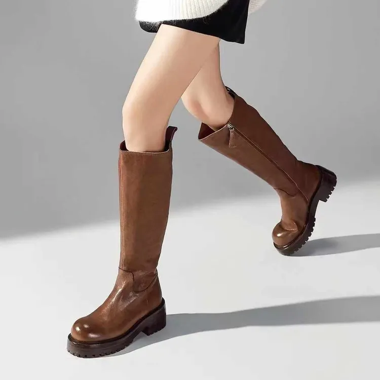 星知梦潮鞋2025冬季新款重工设计增高百搭不过膝长筒女靴粗跟高靴