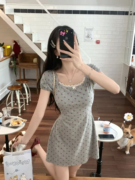 EIA一尧【初夏恋曲】韩系纯欲小樱桃连衣裙显瘦气质少女夏季长短款