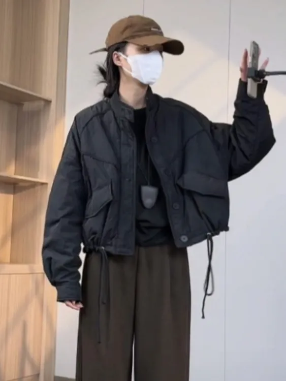 欧货短款轻薄棉服女2025秋冬款高级感小个子宽松休闲百搭夹棉外套