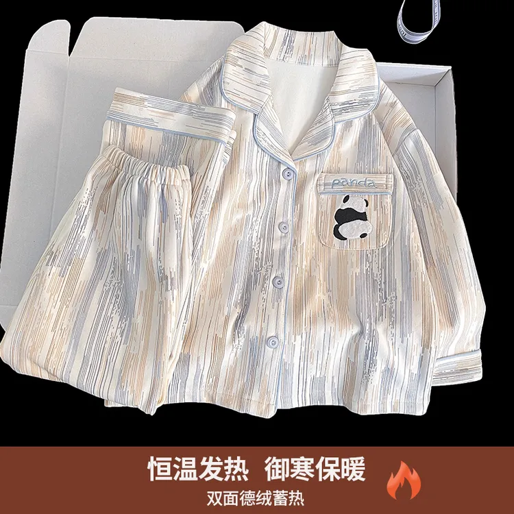 儿童德绒睡衣秋冬男童新款长袖保暖6-12岁男孩亲子休闲家居服套装