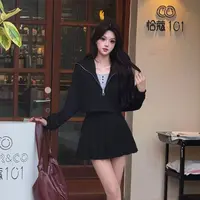 【【朵拉】】大码女装2025秋季新款气质显瘦拉链卫衣+背心+百褶裙