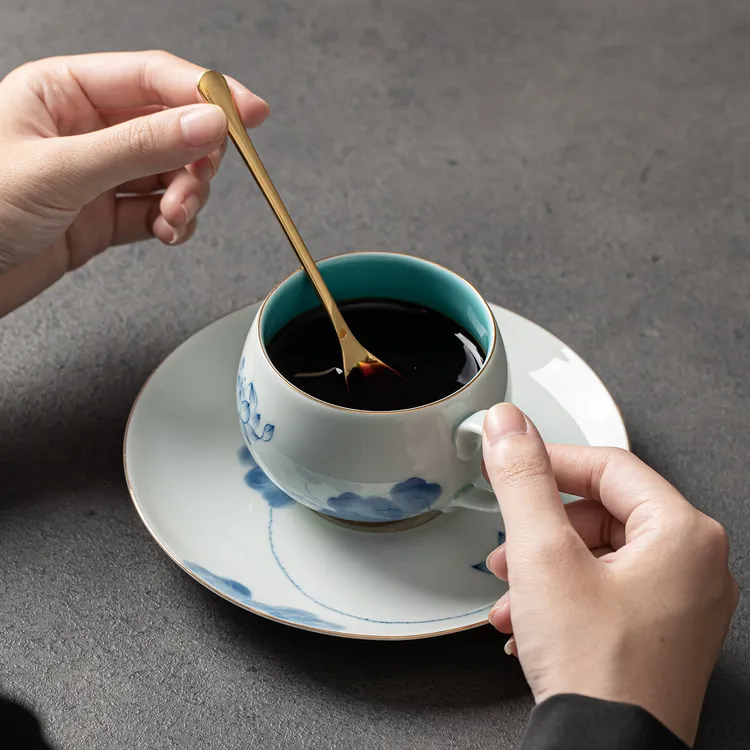 德化2025年新款特别好看的精致漂亮高颜值的釉下彩手绘陶瓷咖啡杯