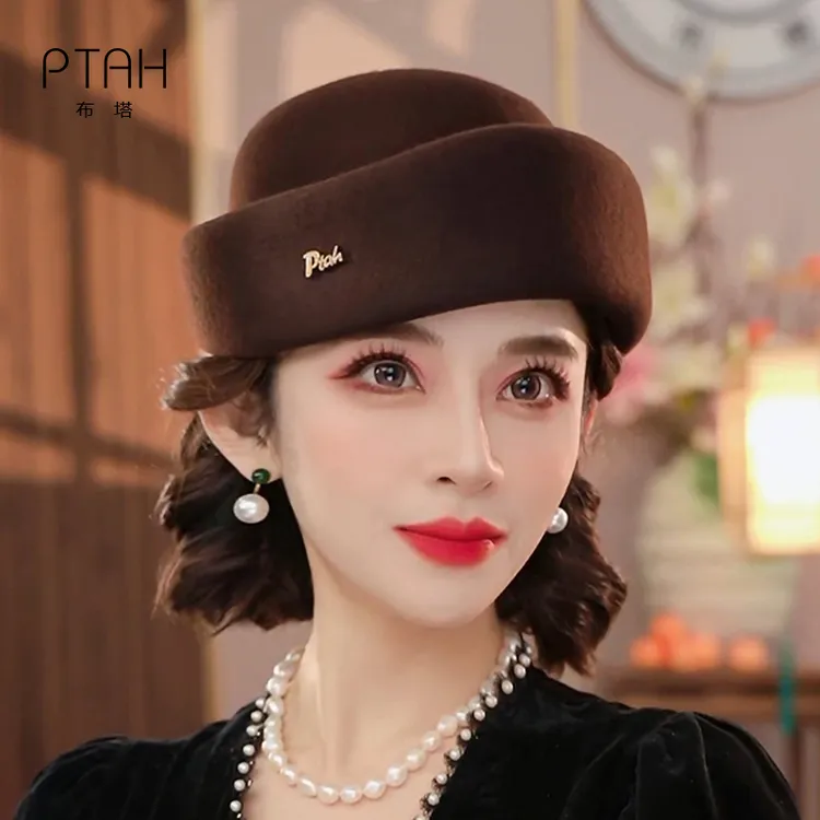 【元宝帽】布塔秋冬100%绵羊毛帽保暖气质礼帽中老年妈妈呢帽PT1440