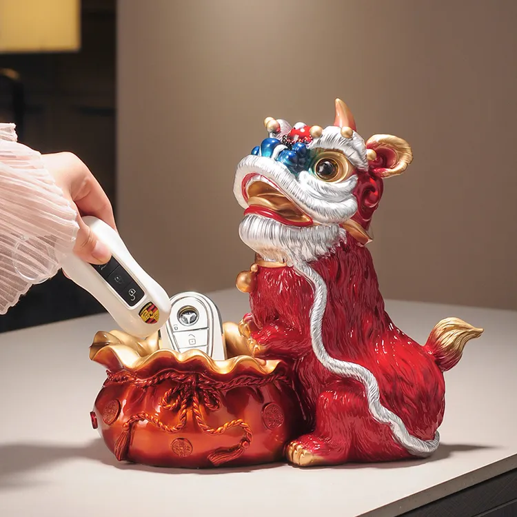 国潮醒狮玄关钥匙收纳摆件创意轻奢客厅家居装饰乔迁高档礼品