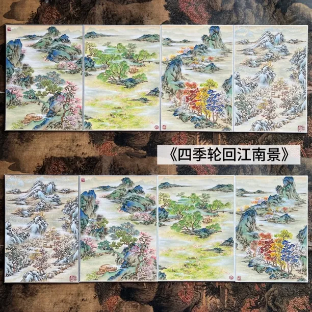 国风桌面摆设装饰画 中式礼品装饰画 四季四联 尺寸：15（16）x22cm