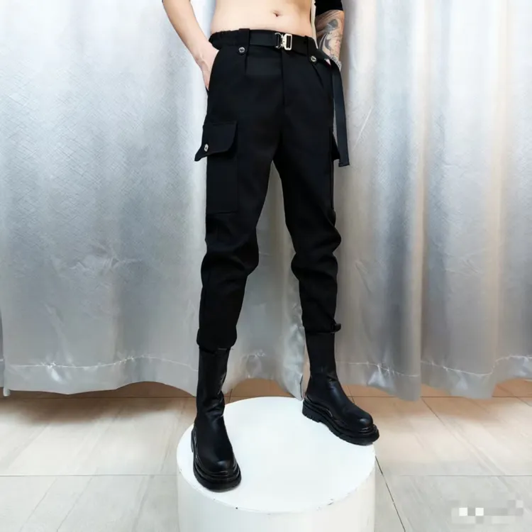 工装束脚裤舒适休闲哈伦裤自带腰带潮流百搭网红显瘦男士小脚