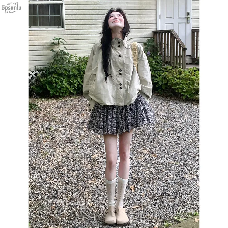 gpsunlu秋季韩系慵懒别致又酷又飒工装短款白噪音薄外套女新款