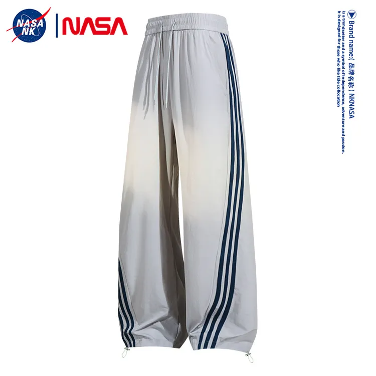 NASA联名美式休闲裤男款秋冬季潮牌宽松直筒运动裤阔腿三条杠裤子