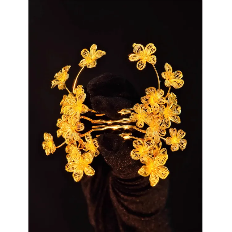 铁合金婚庆饰品 新娘金色花朵发梳头饰侧边发钗龙凤褂配饰女中式