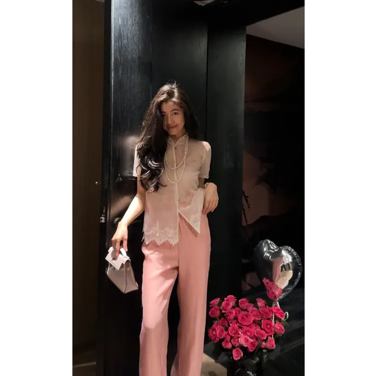 N.COU妮蔻25夏新款新中式复古国风设计蕾丝刺绣透视上衣女DY52175