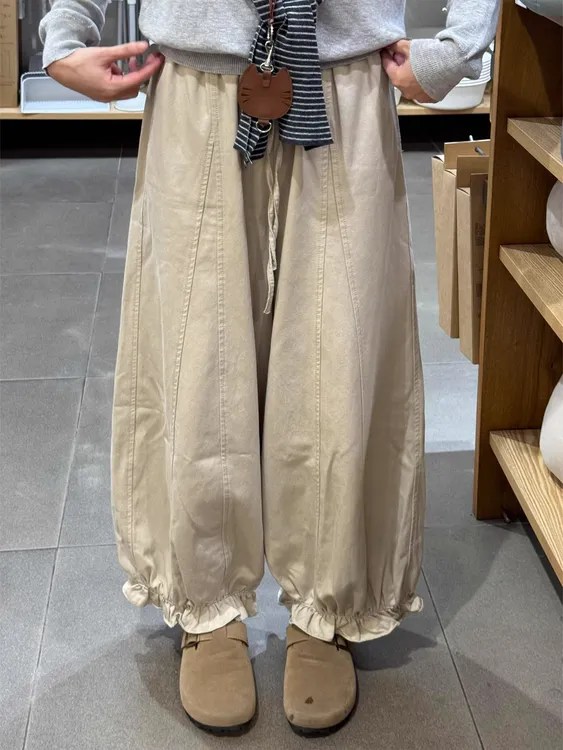 小众花苞灯笼裤女2025秋季新款宽松垂感阔腿裤显瘦九分休闲气球裤