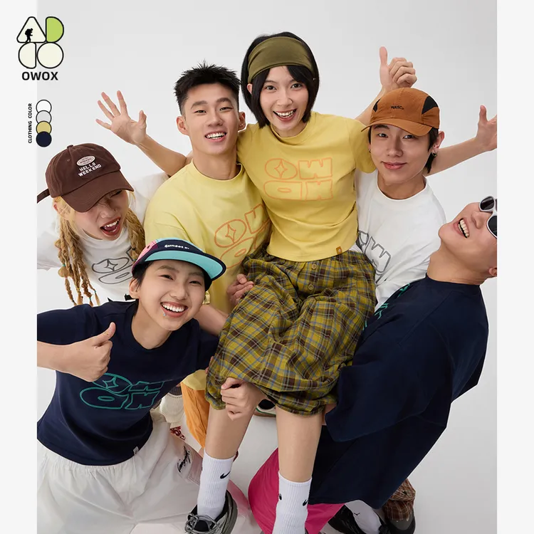 OWOX 美式正肩短款短袖T恤女2025新款夏季情侣装休闲圆领半袖上衣