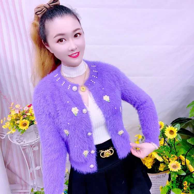 百搭毛针织衫厚款开衫短款秋季常规款毛绒女装薄款