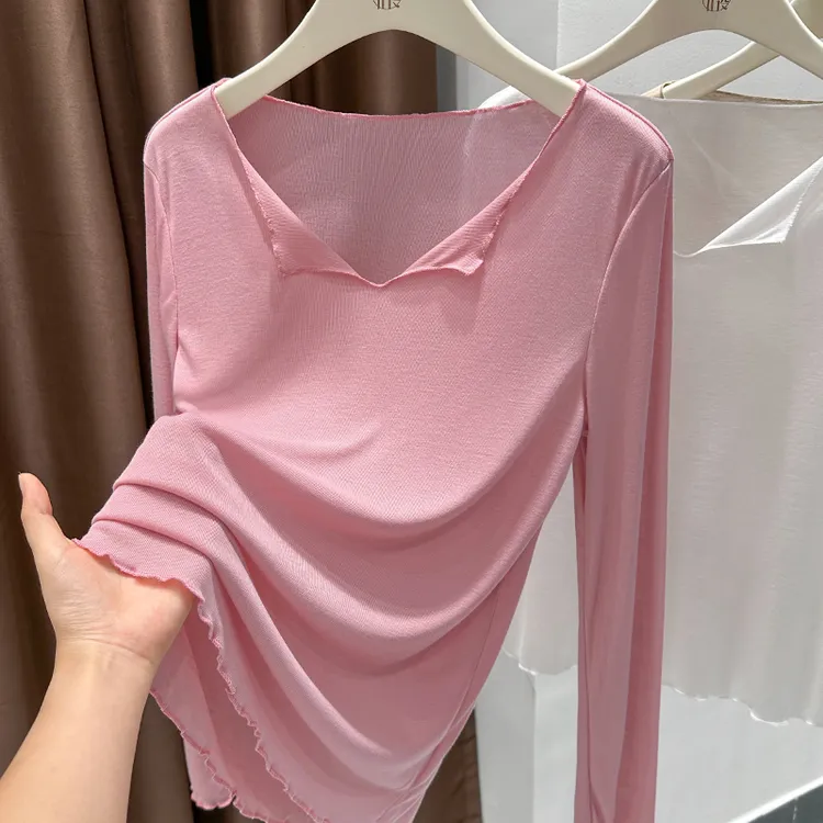 粉色半开领针织打底衫女爆款2025新款秋季长袖薄款宽松高级感上衣