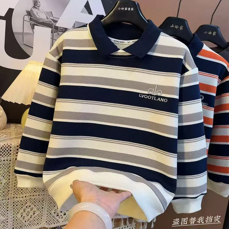 2025新款条纹POLO领卫衣时髦复古风条纹卫衣6430