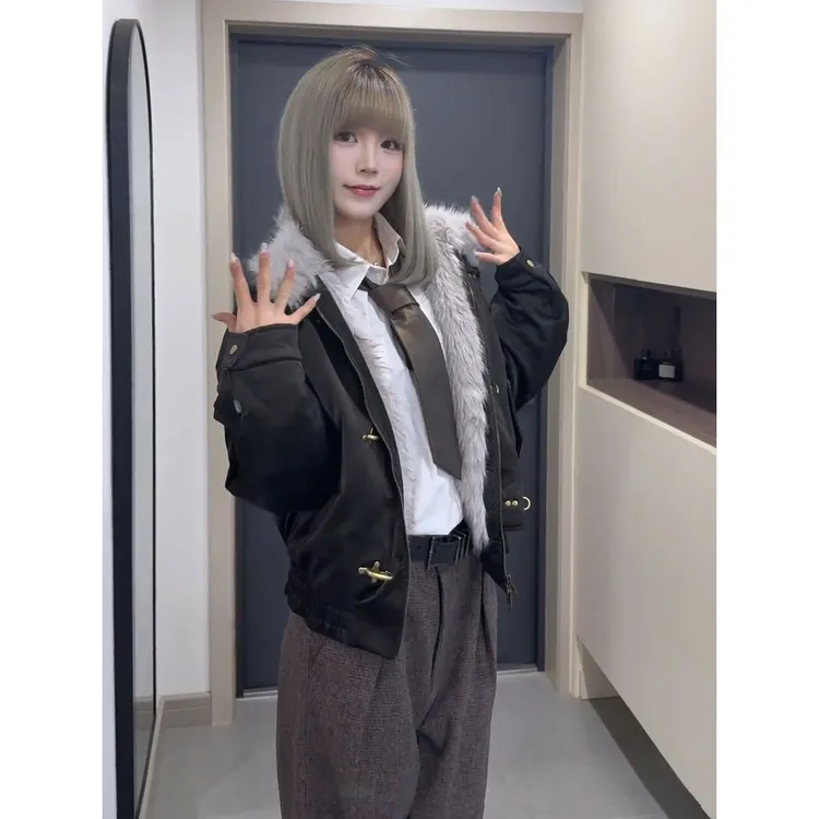 KREATE「暗裔雕」飞机扣哈灵顿夹克棉服男冬季pu皮衣座山雕棉衣外套