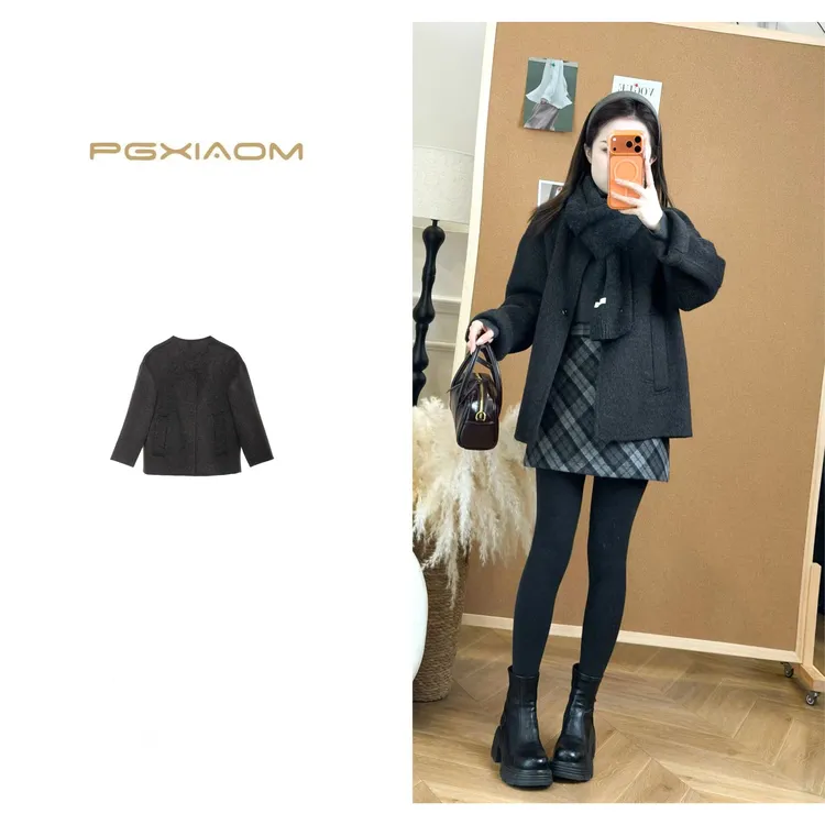 【PGXIAOM】润秀定制星空灰圆领短款羊毛大衣DY4626               