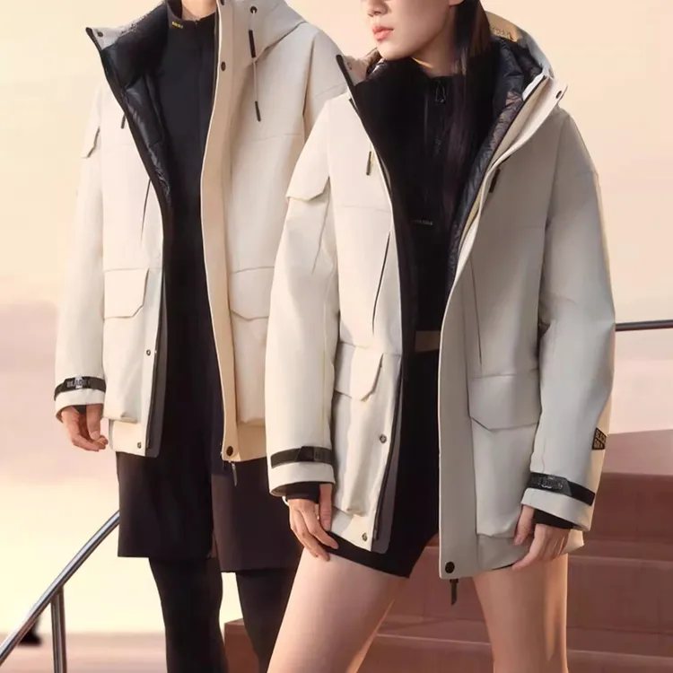 H1218秋冬男女通穿黑金鹅绒服情侣款休闲厚实保暖三防外套 白鹅绒