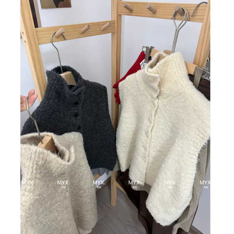 腔调！加厚版立领纽扣圈圈马甲