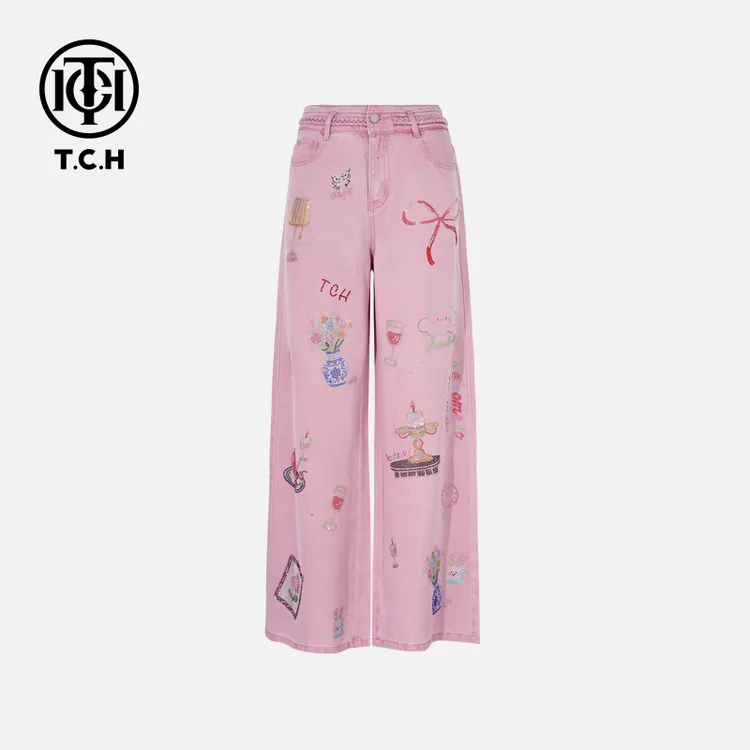 TCH私服烫钻工艺新时尚淑女百搭新潮流长裤女T75B20E5148轻奢tch