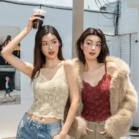 【一见钟情：设计师款/蕾丝V领植绒提花吊花美背W 6099