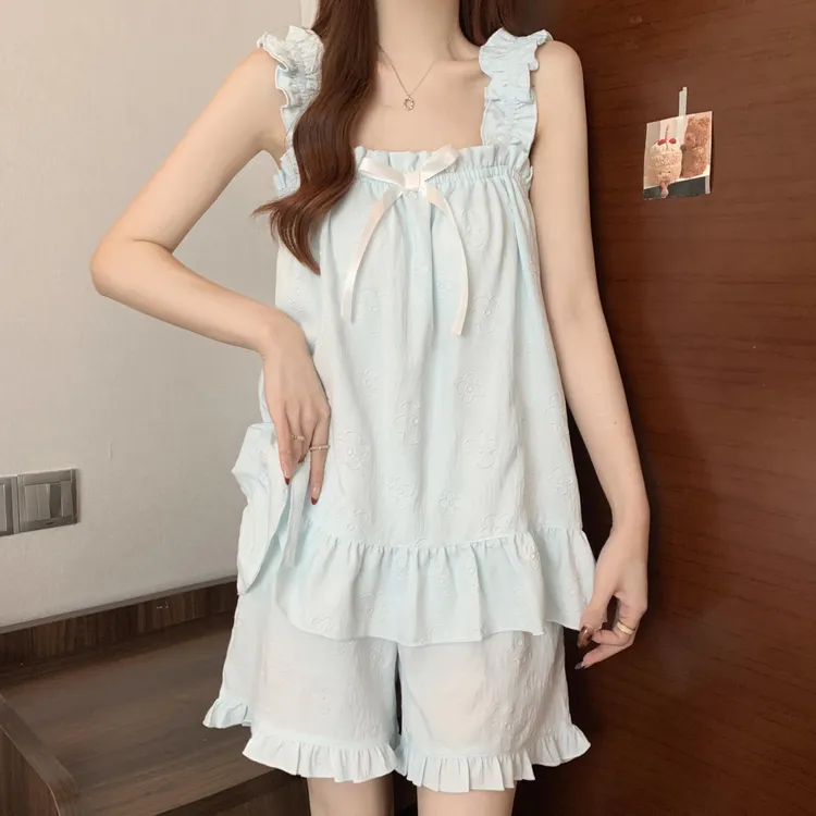 GPSUNLU吊带睡衣女款新款带胸垫无袖短裤甜美性感云朵棉家居服