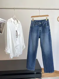 B"裤王"垂感棉弹！修饰腿型！压花窄版直筒牛仔裤 E304 女装 H6939 