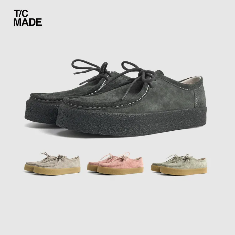 TCMADE 039新秋冬反绒牛皮莫卡辛复古硫化低帮袋鼠鞋穆勒系带男鞋