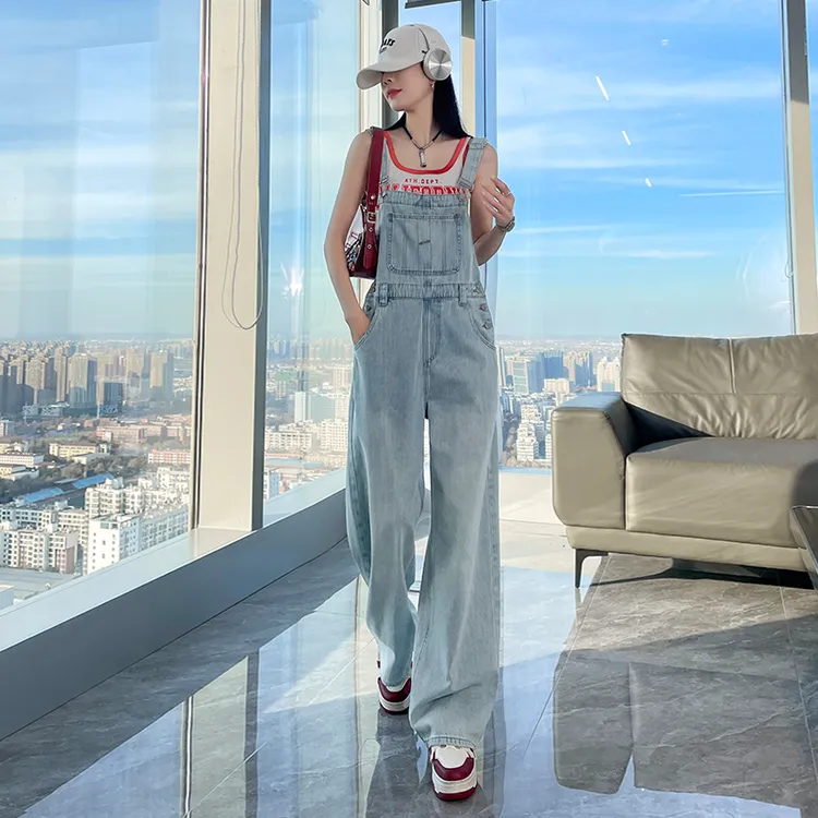 减龄牛仔背带裤阔腿裤女2025春夏新款韩版高腰显瘦宽松休闲连体裤