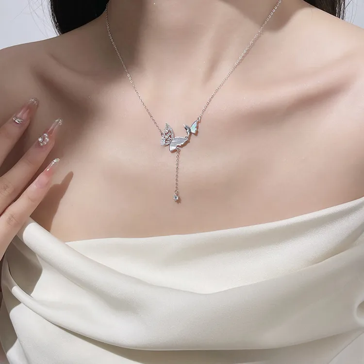 9999银蝴蝶银项链女款2025新款轻奢小众高级感银饰日常百搭吊坠