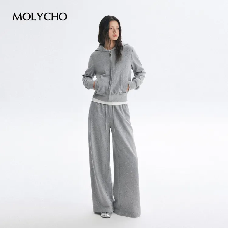 MOLYCHO | 懒人套装/运动风休闲连帽卫衣外套+阔腿运动裤两件套装