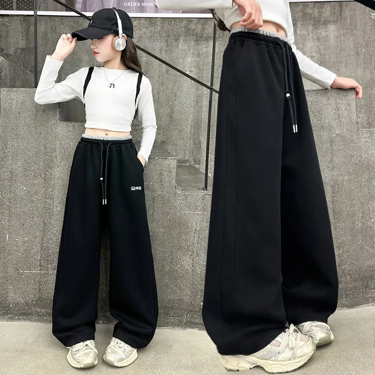 女童休闲裤秋季洋气2025新款中大童阔腿裤儿童6-12岁春秋运动卫裤