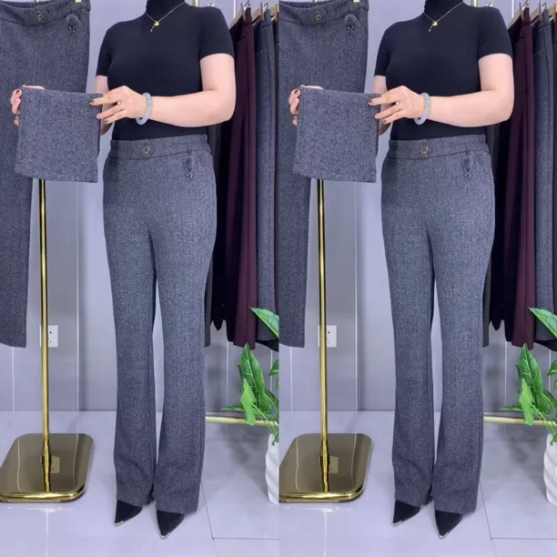 秋冬新款（毛呢）高腰显瘦垂感微喇时尚百搭休闲女士长裤