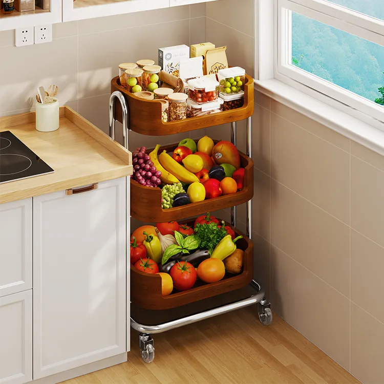 家用可移动果蔬菜篮子收纳架厨房小推车置物架落地菜架子储物推车