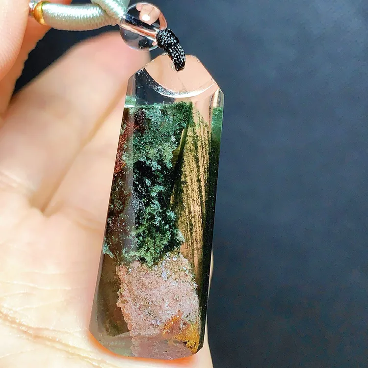 东海水晶天然绿幽灵水晶吊坠毛衣链平安无事牌项坠男女款聚宝盆