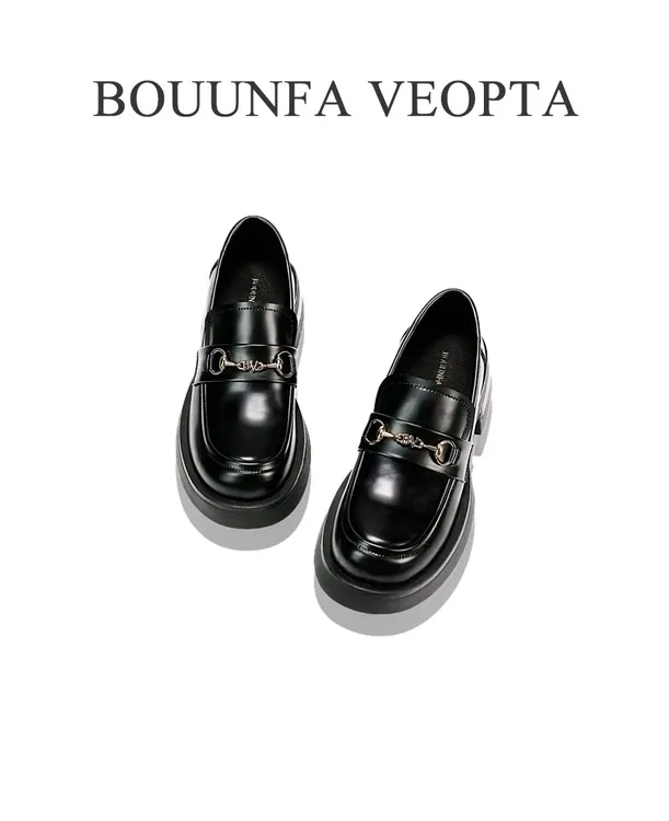 B.V【芯片版】马衔扣高定胎牛新款乐福鞋增高百搭高级感真皮皮鞋17