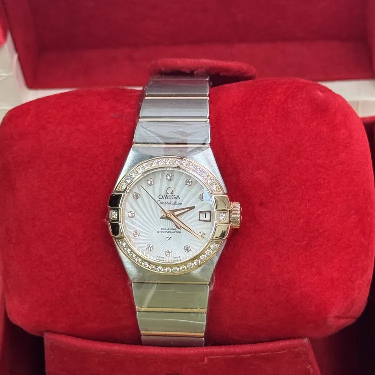 99新 Omega/欧米茄 机械/18k玫瑰金/放射太阳花/原钻/表径27mm